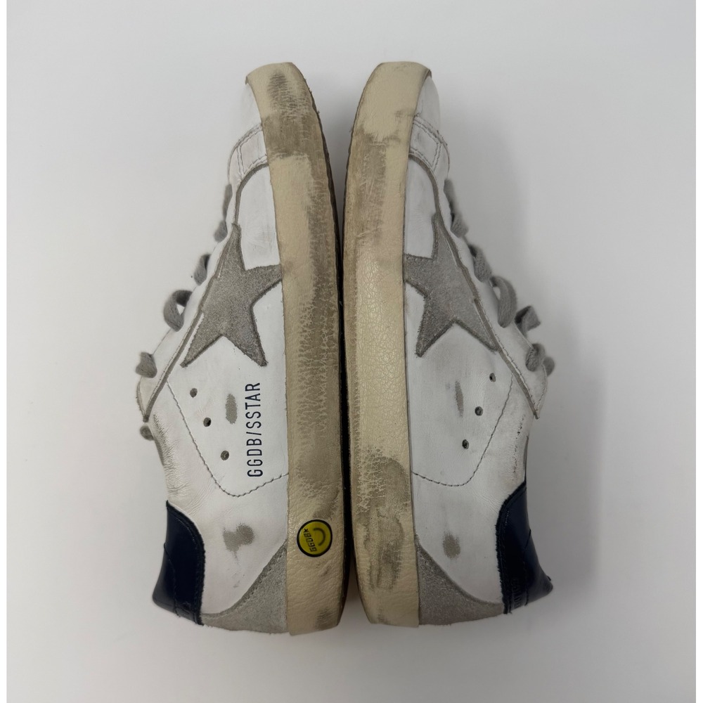 Golden Goose Kids Super-Star Leather Sneakers White Navy Blue Suede Star Size 32 - Picture 3 of 7